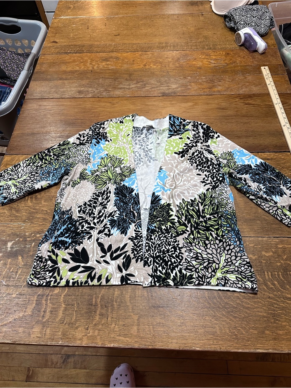 CJ Banks Floral Open-Front Jacket in Black, Blue & Green sz 1X